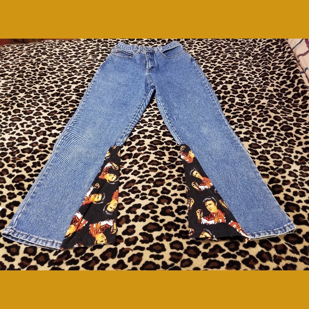Vintage 90s does 70s ELVIS Presley DIY Flare Hi Waisted Jeans! ooak